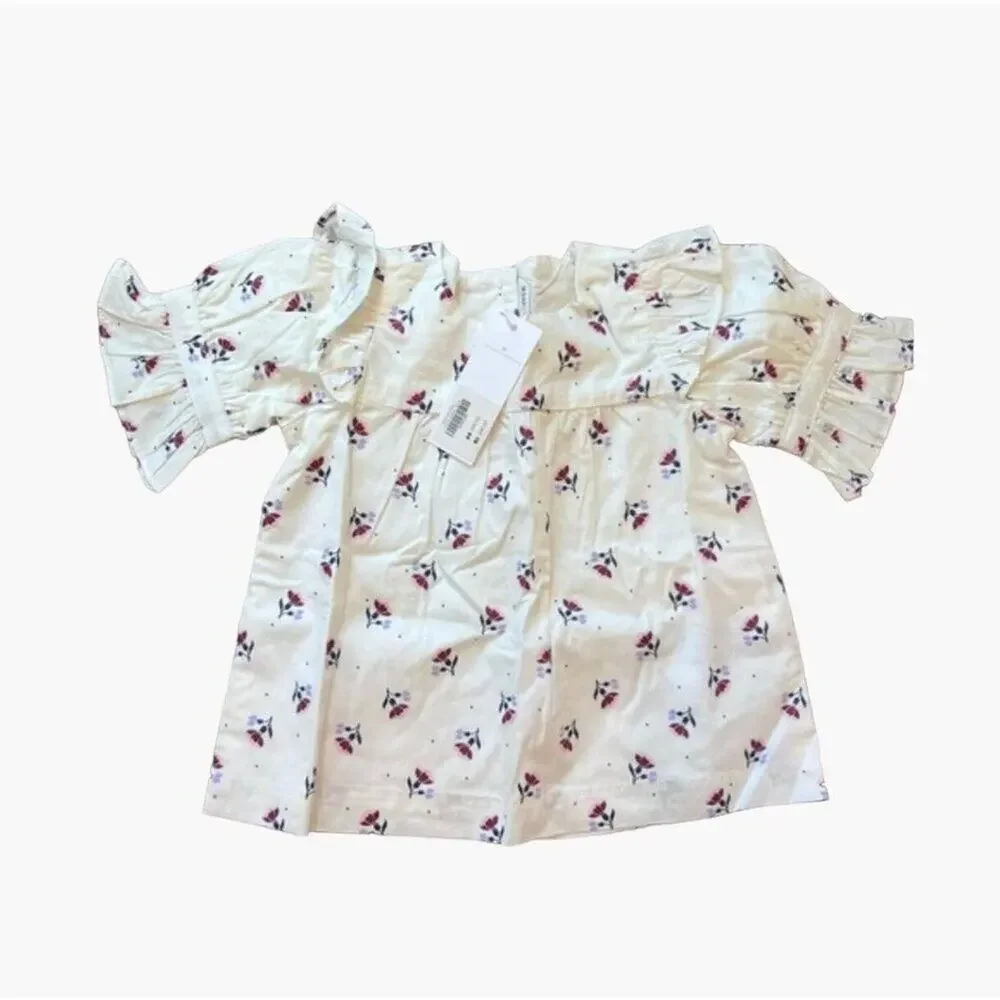 Janie and Jack Jet Ivory Floral Toddler Girls Blouse Size 3 White Purple Pink Co